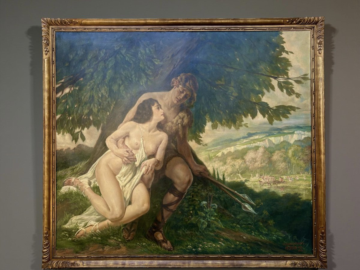 Médard Tytgat (1871-1948) "Cefalo e Procri" Grande Dipinto Mitologico-photo-2