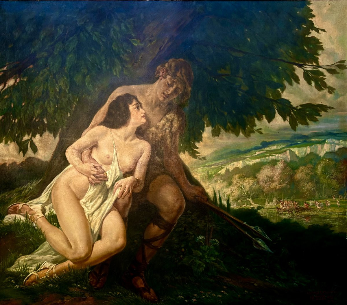 Médard Tytgat (1871-1948) "Cefalo e Procri" Grande Dipinto Mitologico-photo-3