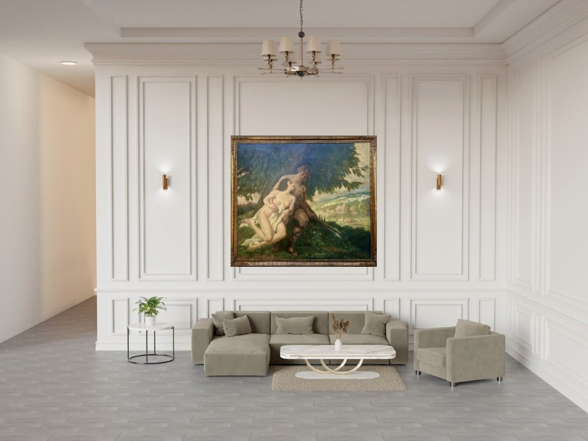 Médard Tytgat (1871-1948) "Cefalo e Procri" Grande Dipinto Mitologico-photo-1