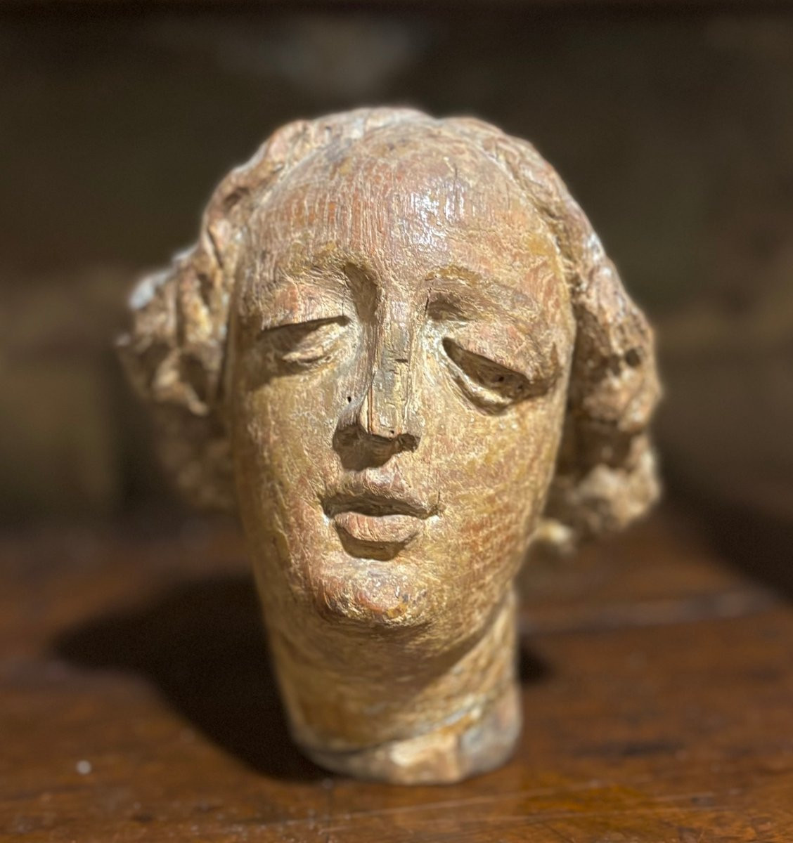 Testa Femminile Scultura in Quercia Francia seconda metà del XVI secolo-photo-2