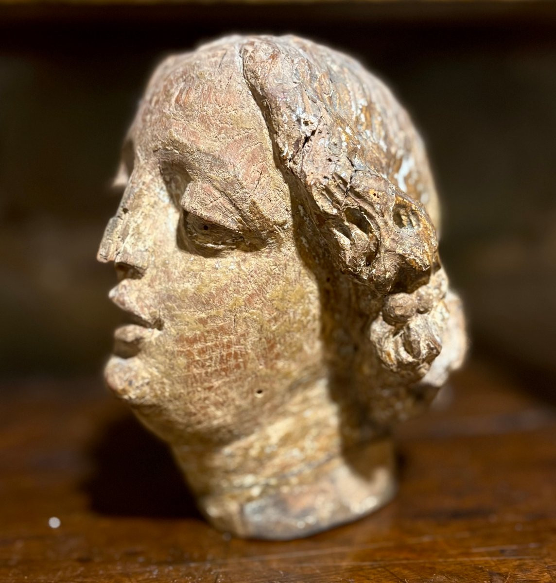 Testa Femminile Scultura in Quercia Francia seconda metà del XVI secolo-photo-3