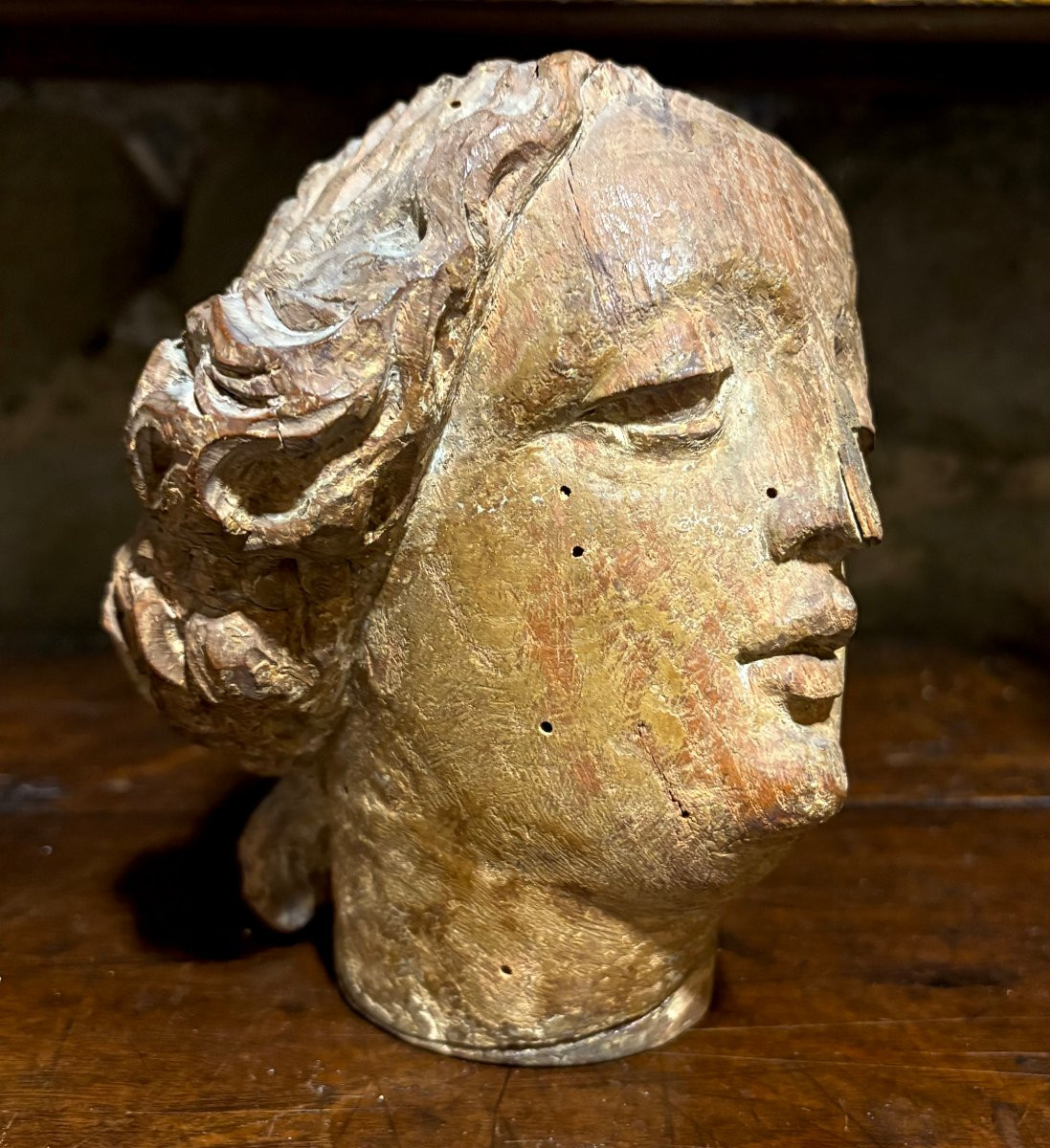 Testa Femminile Scultura in Quercia Francia seconda metà del XVI secolo-photo-3