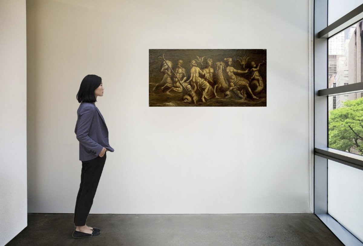 Grande Tela in Grisaglia Scena di tritoni e Nereidi Italia XVIII secolo-photo-2