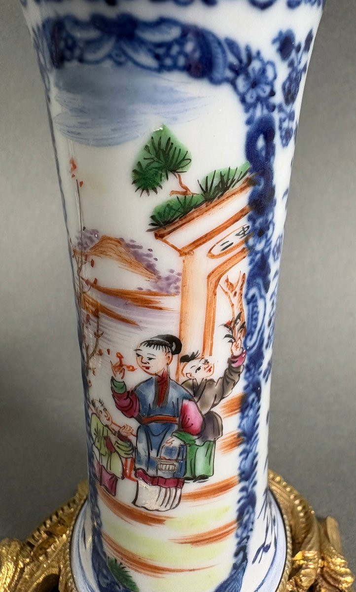 Coppia di candelieri Luigi XV Bronzo e Porcellana a Cineserie XVIII secolo-photo-5