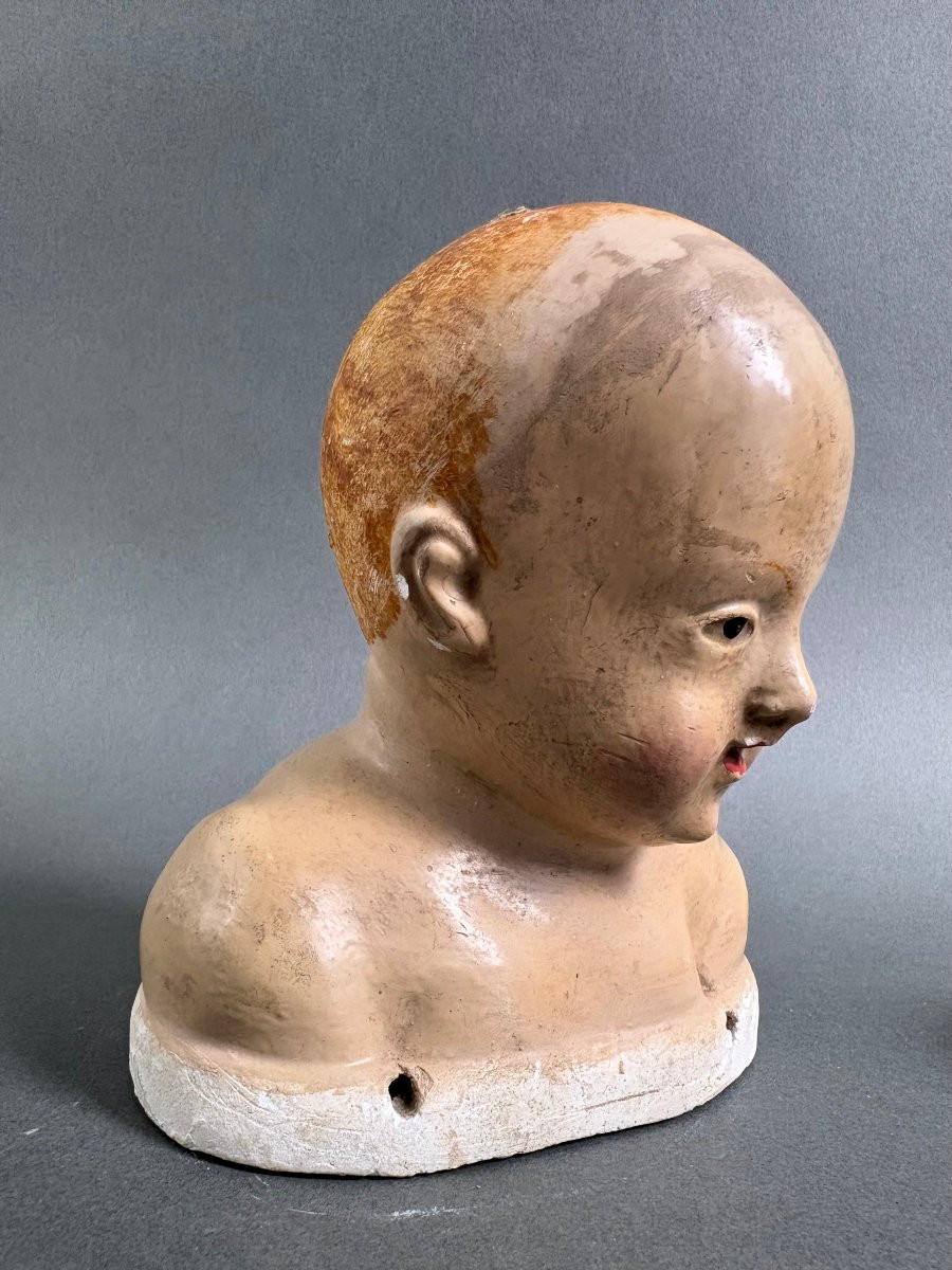 Testa di Bambino Stucco Policromo Italia XVIII secolo-photo-3