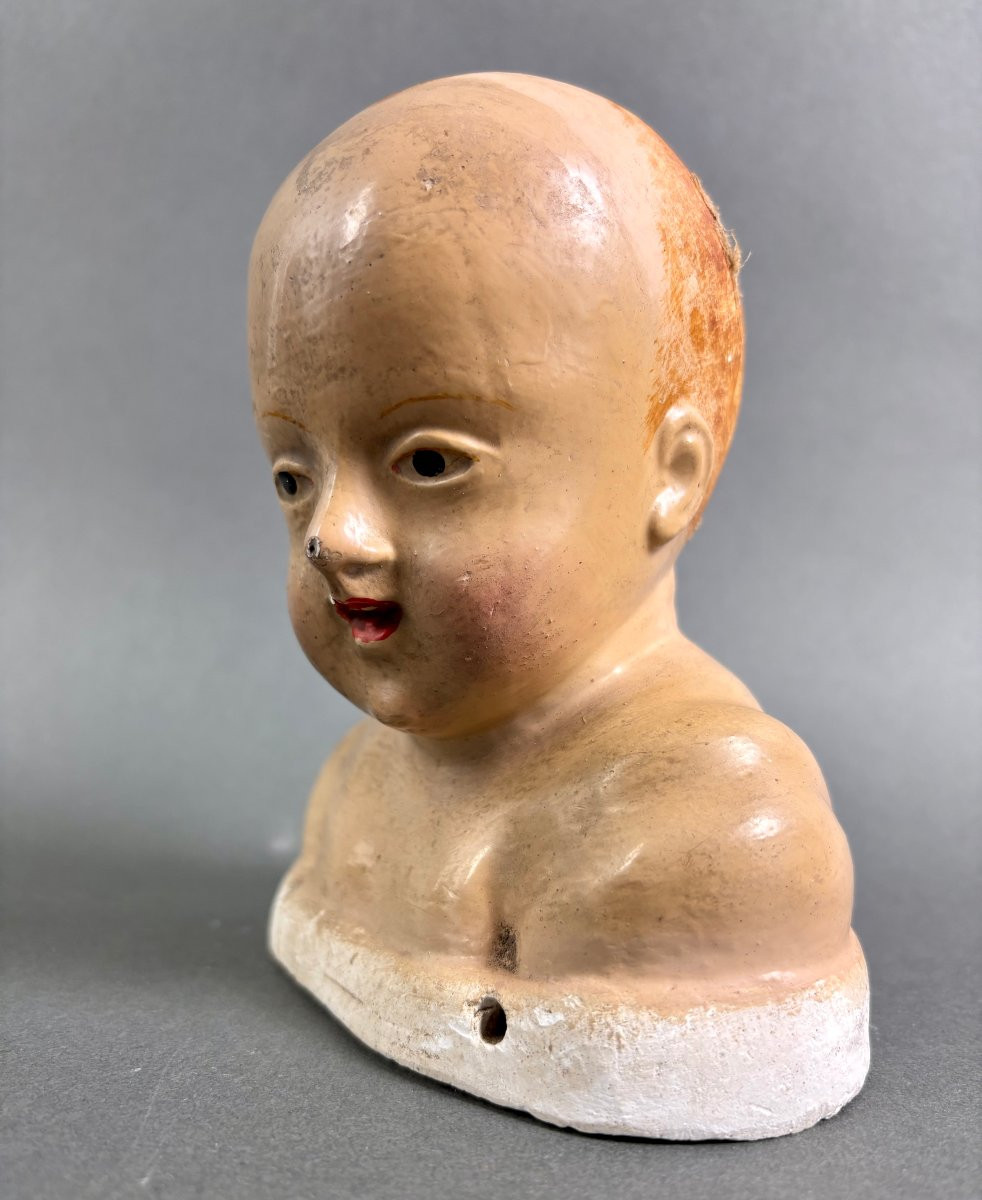 Testa di Bambino Stucco Policromo Italia XVIII secolo-photo-4