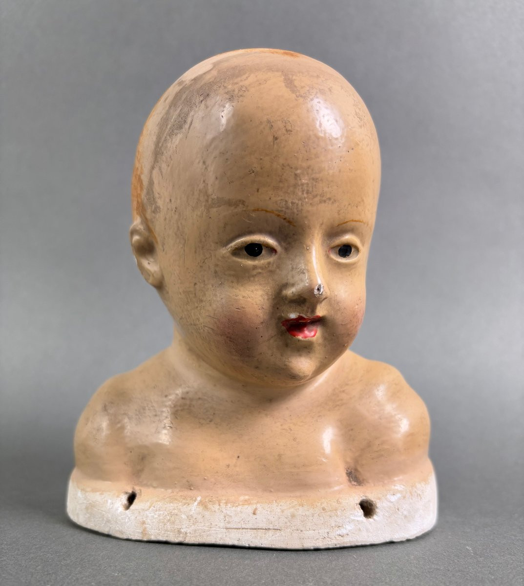 Testa di Bambino Stucco Policromo Italia XVIII secolo-photo-3