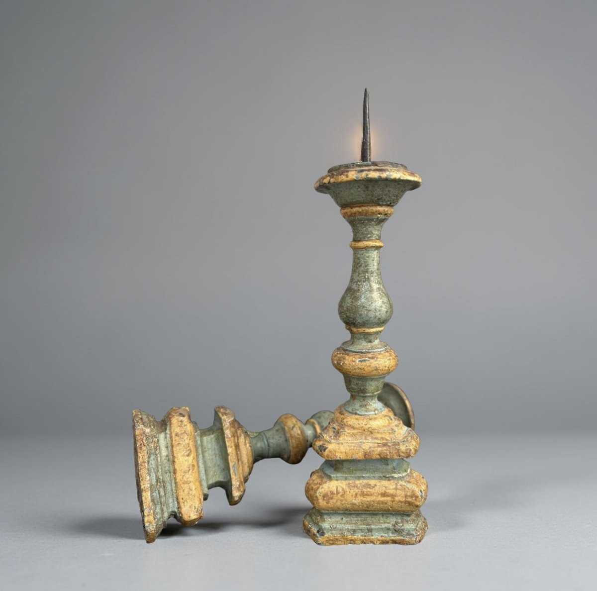 Coppia di Candelieri in Legno Laccato Italia XVIII secolo-photo-2