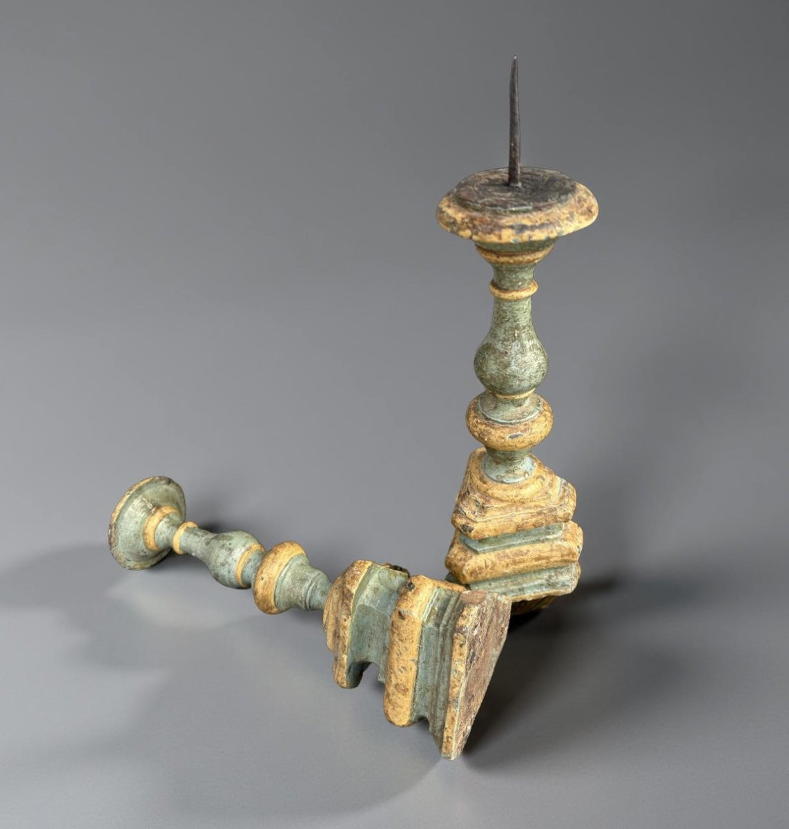 Coppia di Candelieri in Legno Laccato Italia XVIII secolo-photo-3