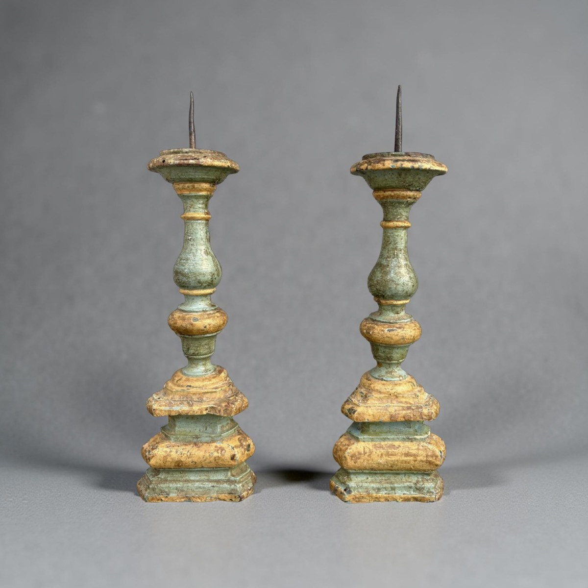 Coppia di Candelieri in Legno Laccato Italia XVIII secolo-photo-4