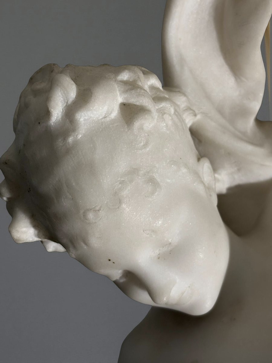 Luca Madrassi (1848-1919) Grande Gruppo in Marmo "L'Innocenza tormentata dall'Amore"-photo-5