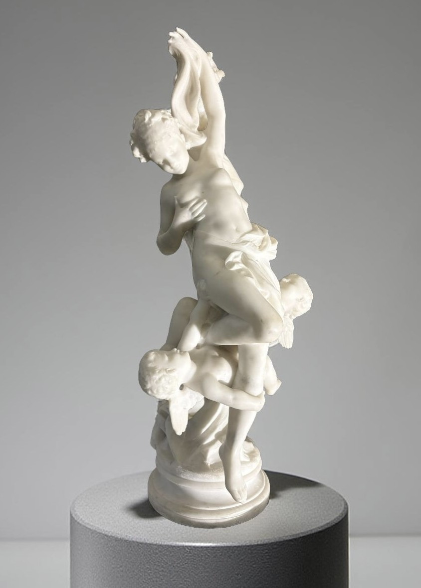 Luca Madrassi (1848-1919) Grande Gruppo in Marmo "L'Innocenza tormentata dall'Amore"