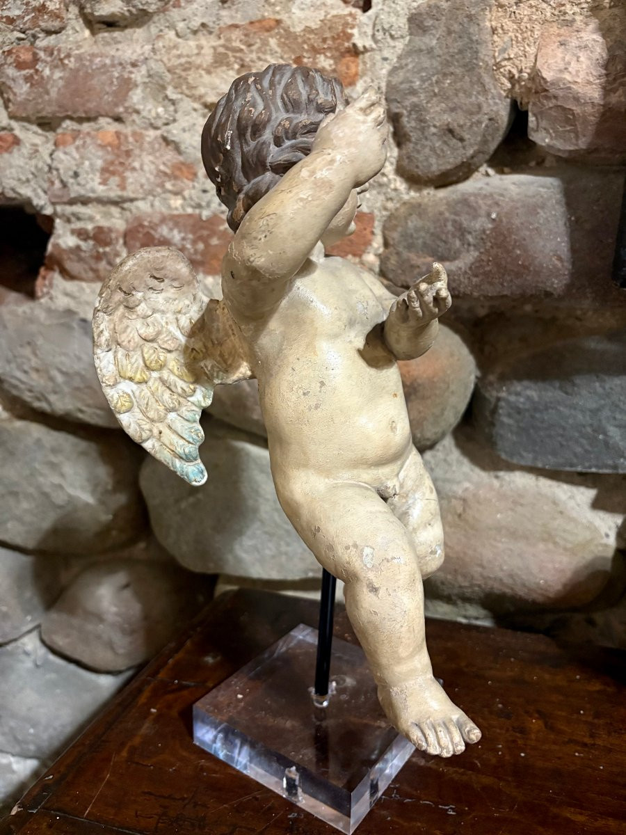 Scultura di Angelo in Terracotta Policroma Italia XVIII secolo-photo-2