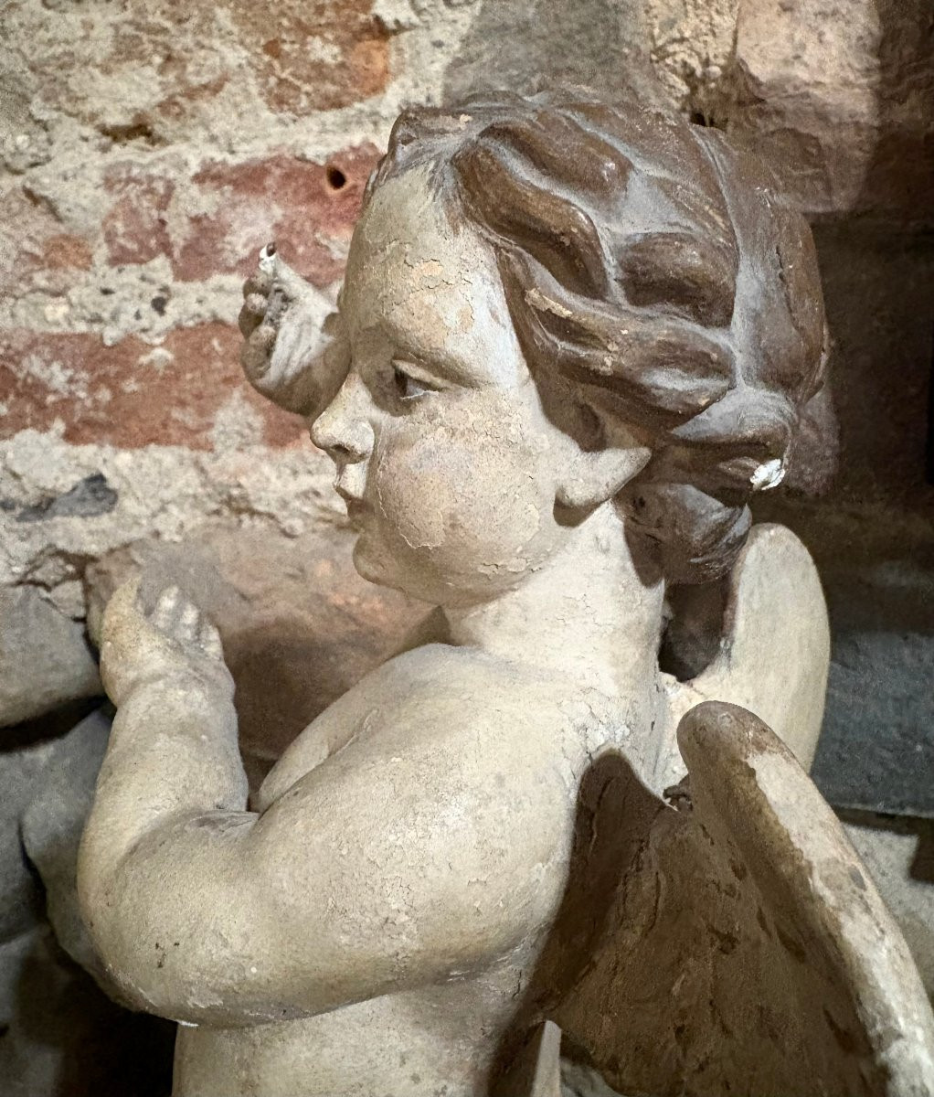 Scultura di Angelo in Terracotta Policroma Italia XVIII secolo-photo-5