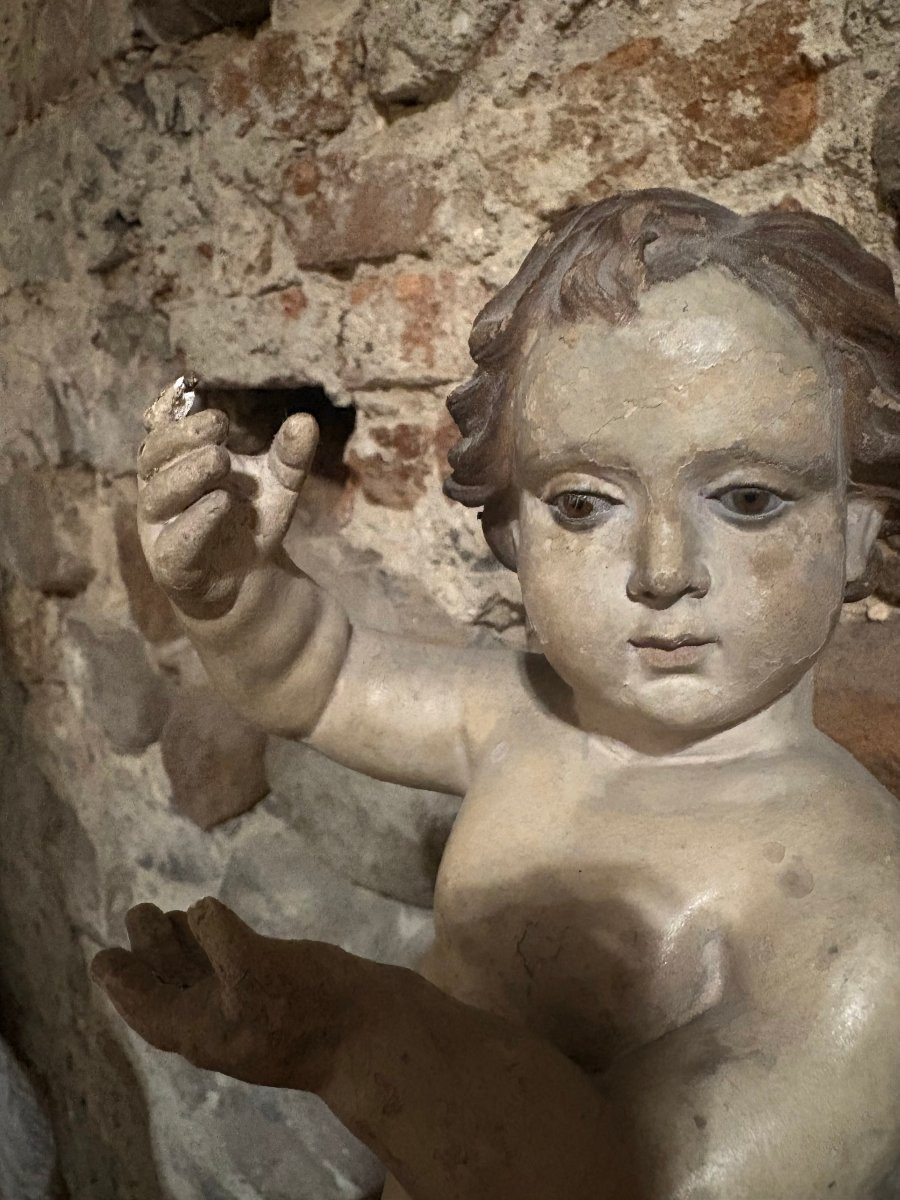 Scultura di Angelo in Terracotta Policroma Italia XVIII secolo-photo-6