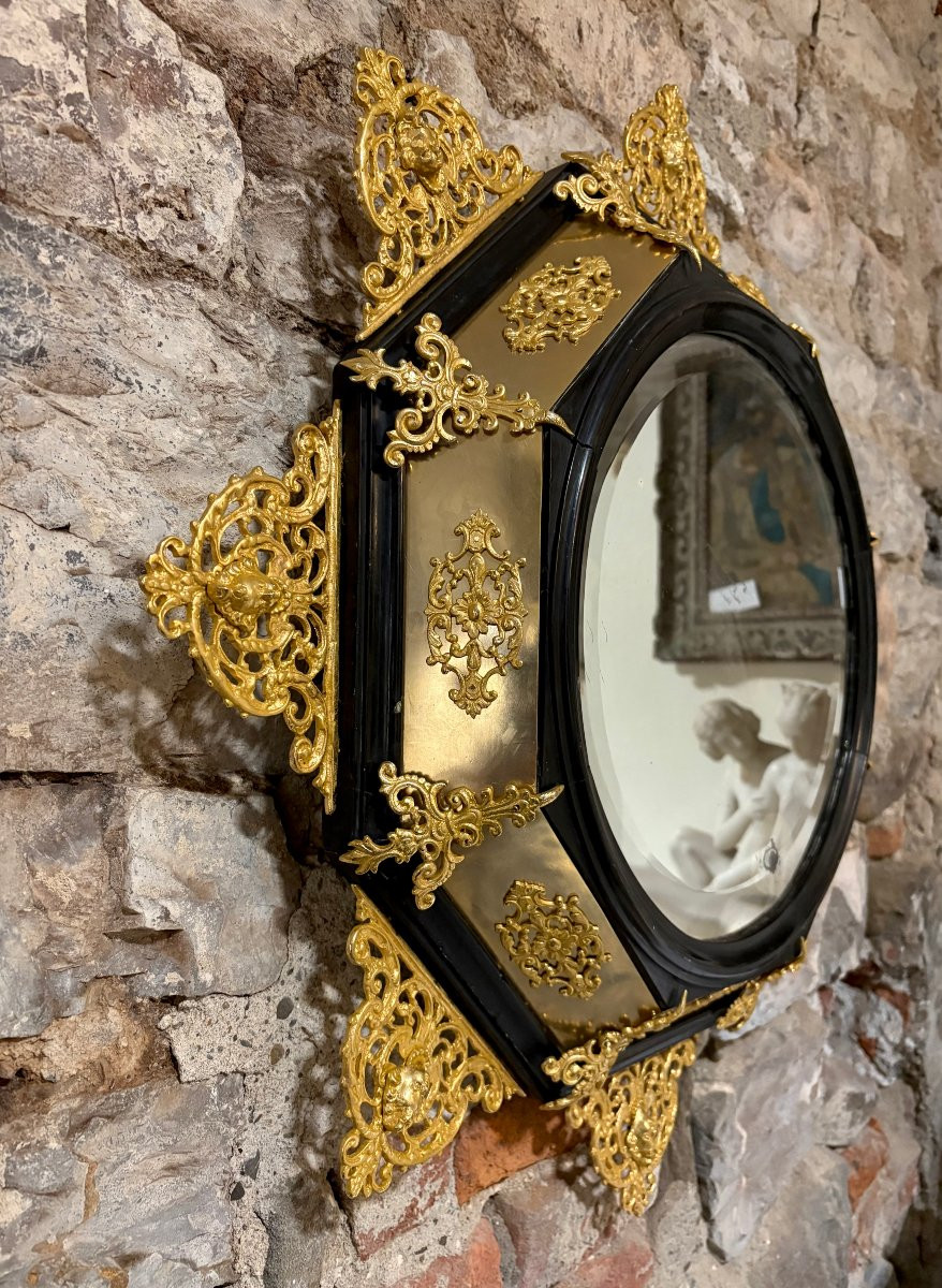 Grande Cornice con Specchio Rinascimento Fiorentino Legno Bronzo Dorato-photo-3