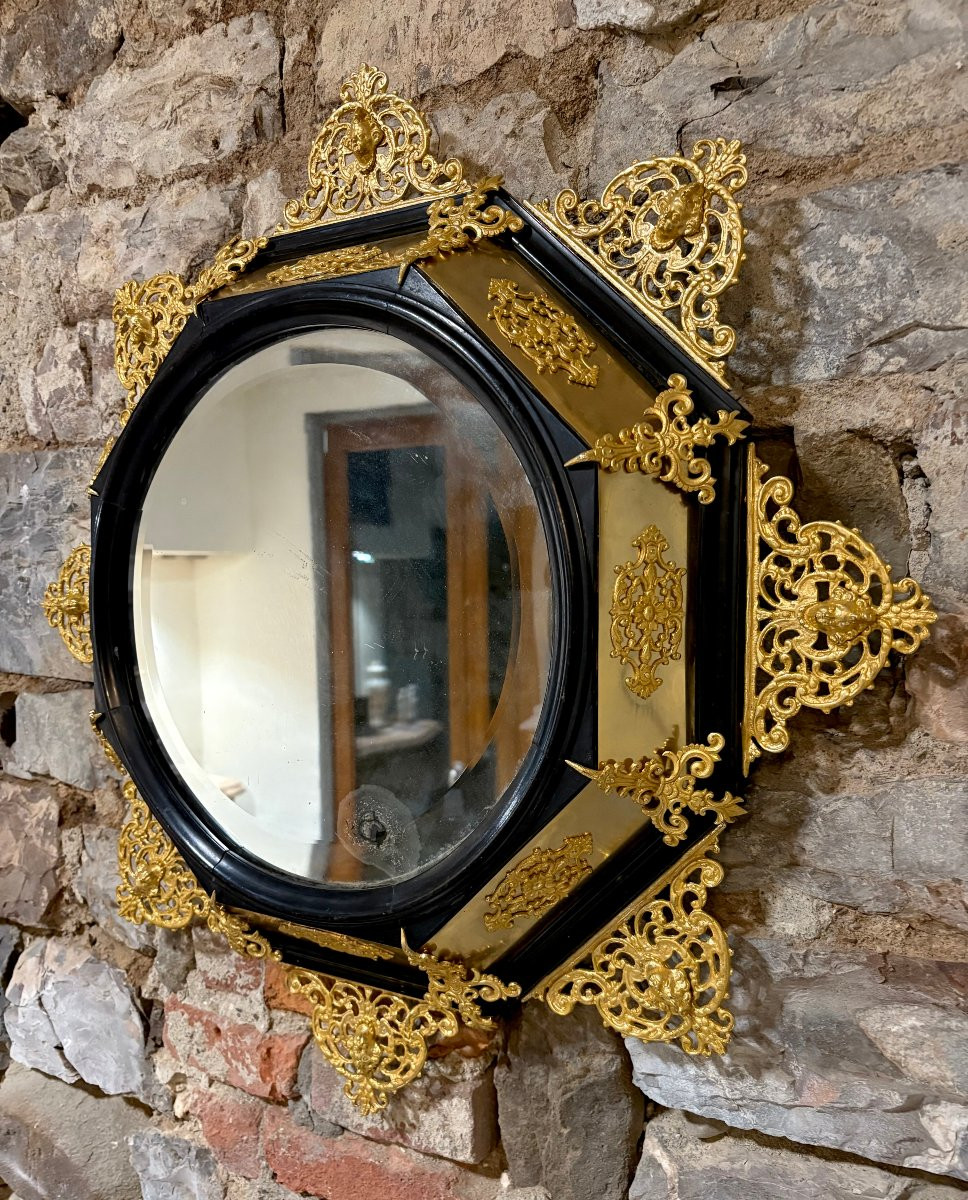 Grande Cornice con Specchio Rinascimento Fiorentino Legno Bronzo Dorato-photo-4