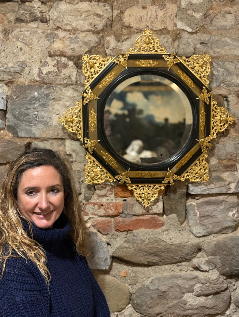 Grande Cornice con Specchio Rinascimento Fiorentino Legno Bronzo Dorato-photo-1