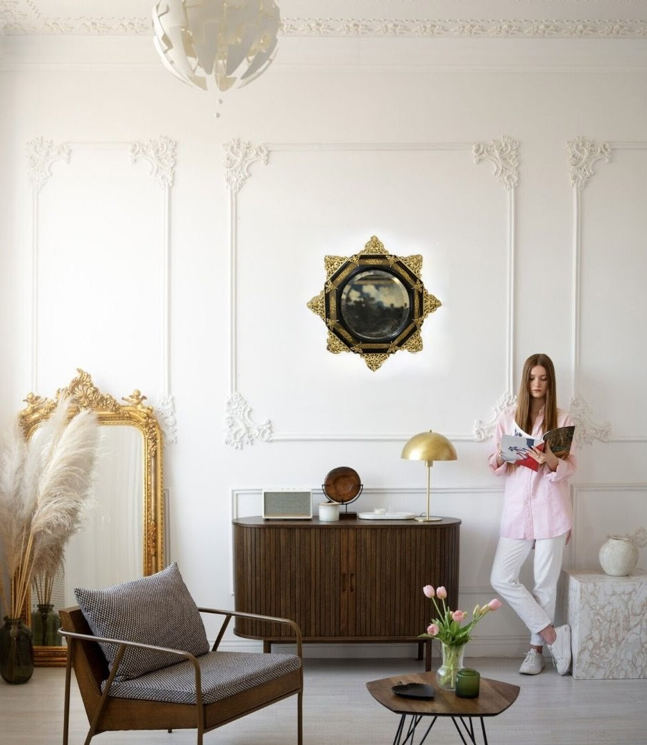 Grande Cornice con Specchio Rinascimento Fiorentino Legno Bronzo Dorato-photo-6