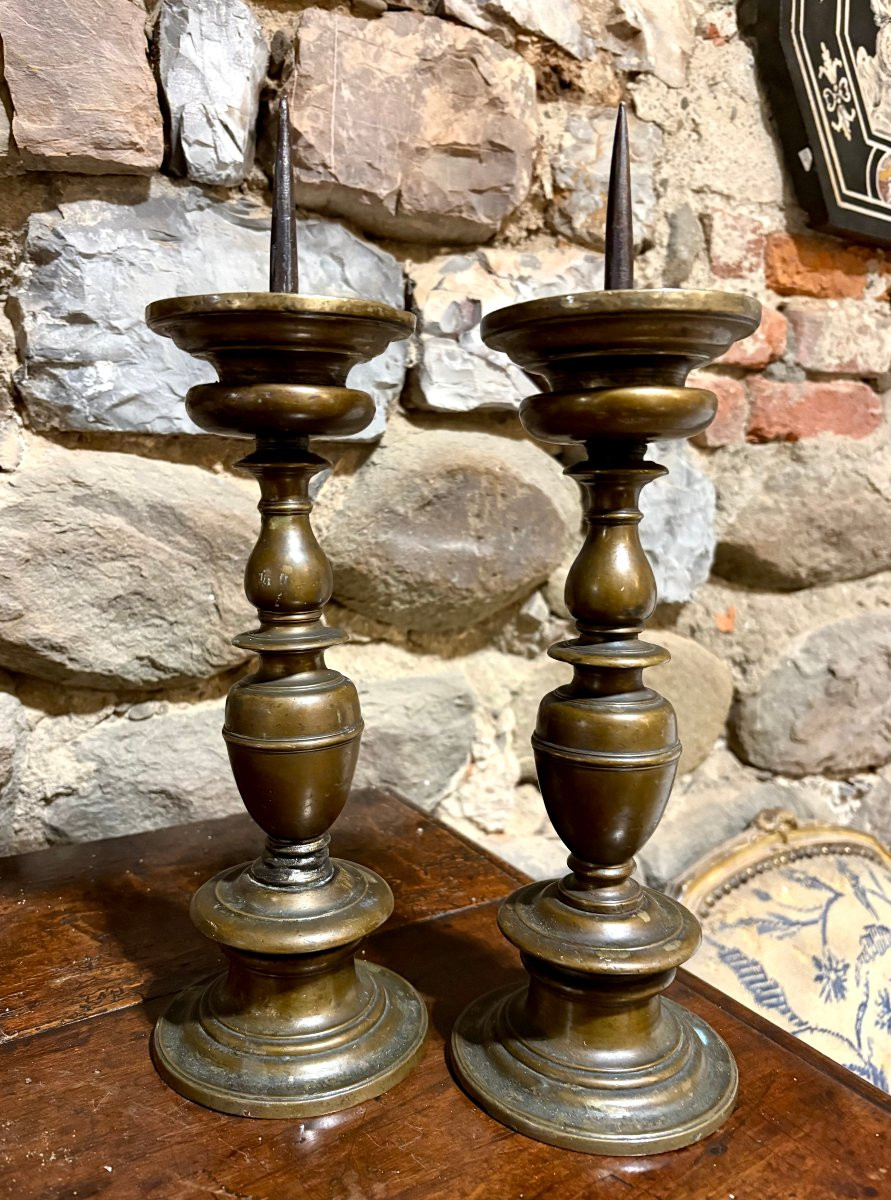Coppia di Candelieri a Rocchetto in Bronzo Firenze XVII-photo-2