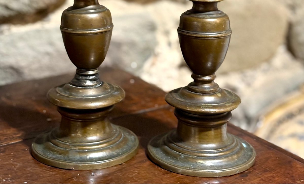 Coppia di Candelieri a Rocchetto in Bronzo Firenze XVII-photo-1