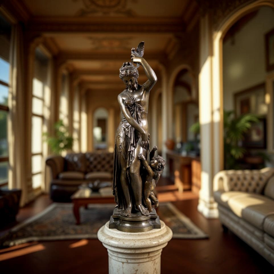 SUSSE fondeur-Jean BULIO (1827-1911) Gruppo in Bronzo "Venere e Cupido"-photo-5