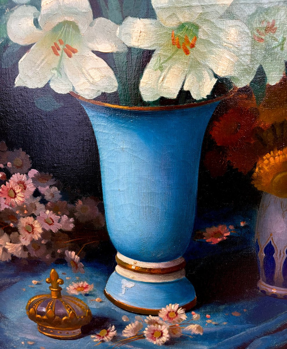 Georges Jessen (1892-1963) Grande natura Morta Vaso con Fiori di Giglio-photo-4
