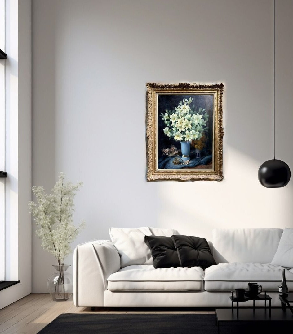 Georges Jessen (1892-1963) Grande natura Morta Vaso con Fiori di Giglio-photo-3