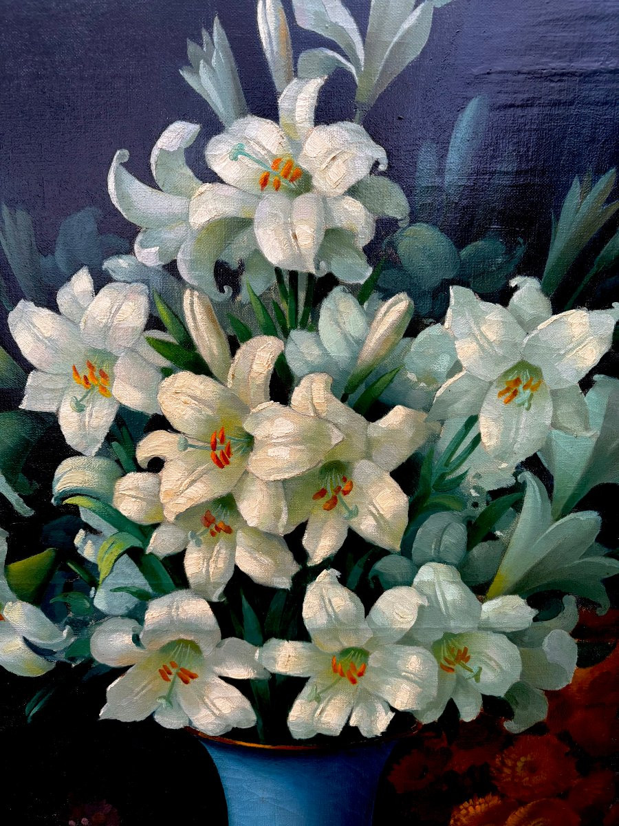 Georges Jessen (1892-1963) Grande natura Morta Vaso con Fiori di Giglio-photo-4