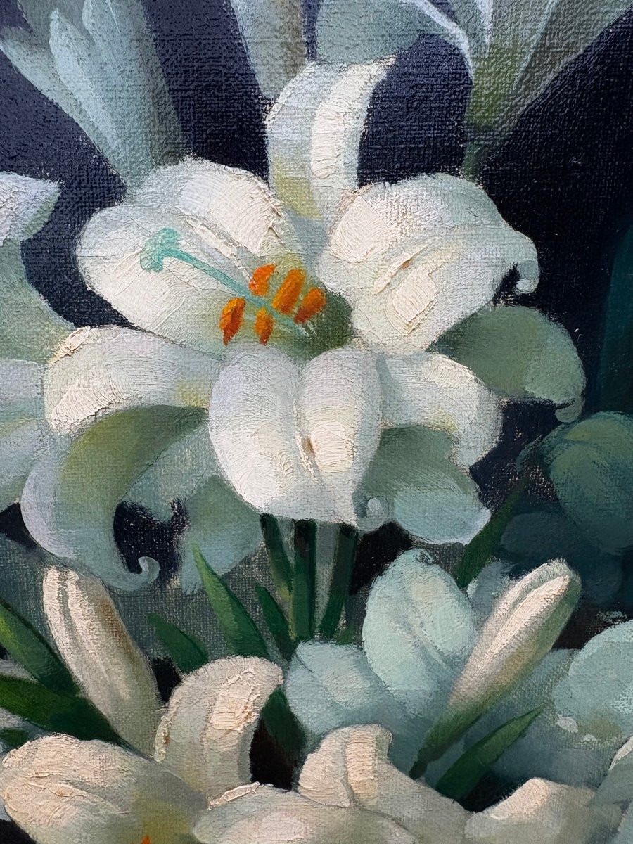 Georges Jessen (1892-1963) Grande natura Morta Vaso con Fiori di Giglio-photo-5