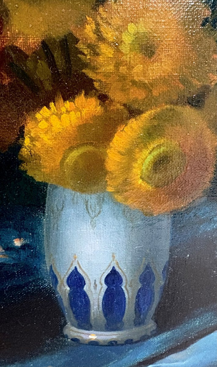 Georges Jessen (1892-1963) Grande natura Morta Vaso con Fiori di Giglio-photo-6