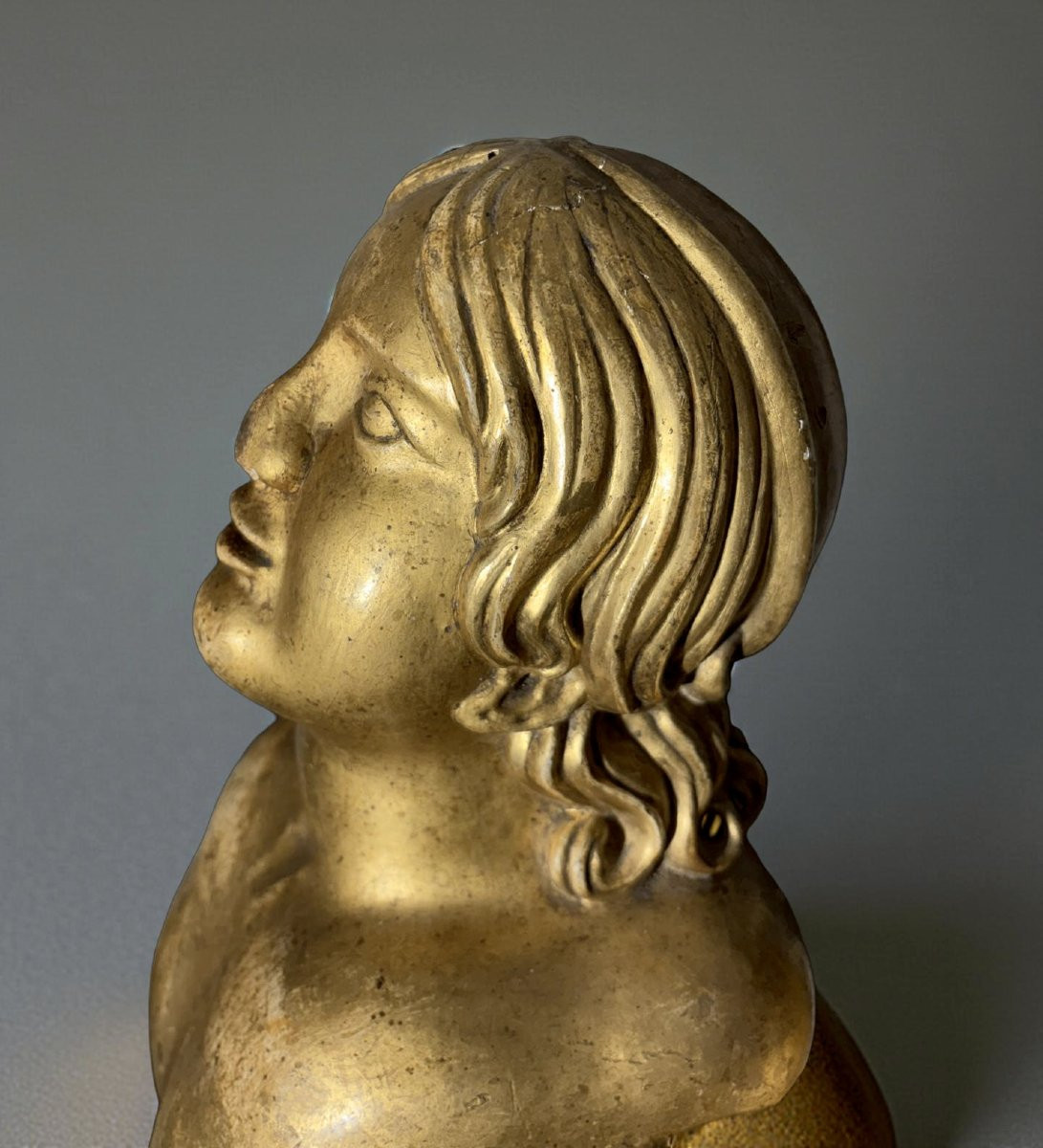 Coppia di Grandi Cariatidi in Legno Dorato Sculture Barocche XVII-photo-3