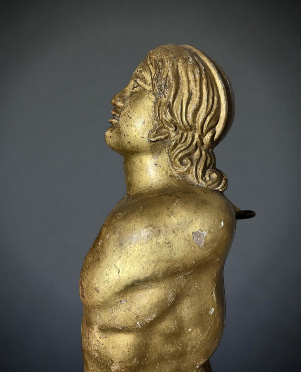 Coppia di Grandi Cariatidi in Legno Dorato Sculture Barocche XVII-photo-1