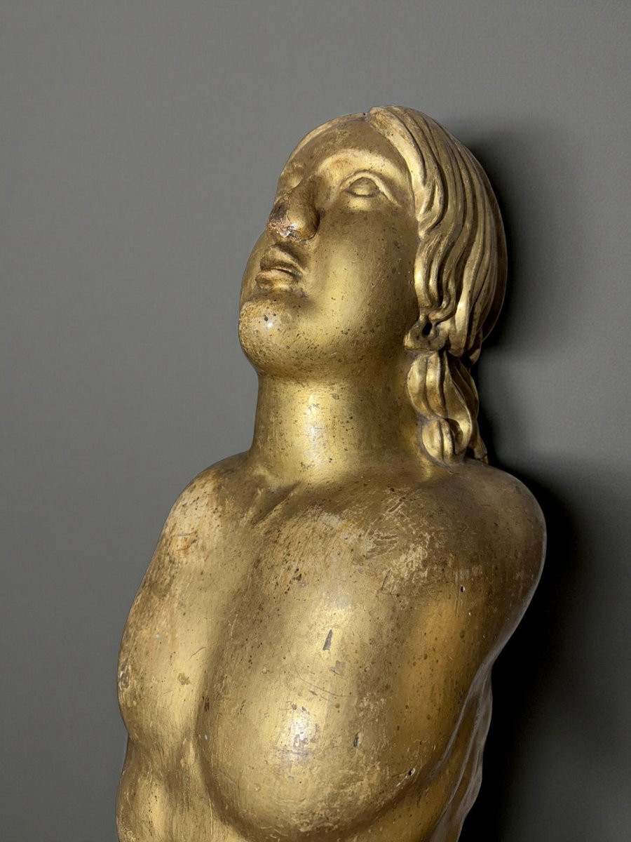 Coppia di Grandi Cariatidi in Legno Dorato Sculture Barocche XVII-photo-3