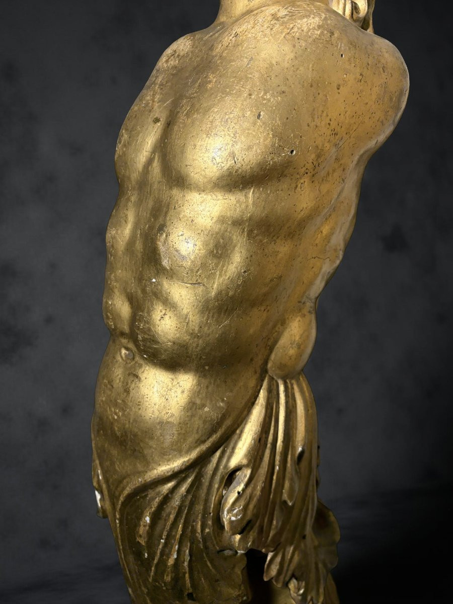 Coppia di Grandi Cariatidi in Legno Dorato Sculture Barocche XVII-photo-6