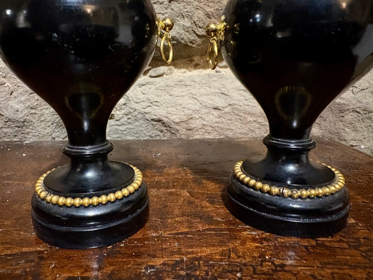 Coppia di Vasi in Legno e Bronzo Dorato con Coralli Wunderkammer-photo-2