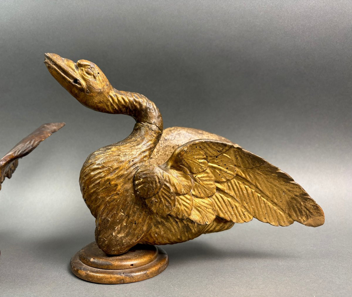 Coppia di Sculture Luigi XVI  Legno Dorato Cigni  Italia XVIII secolo -photo-3