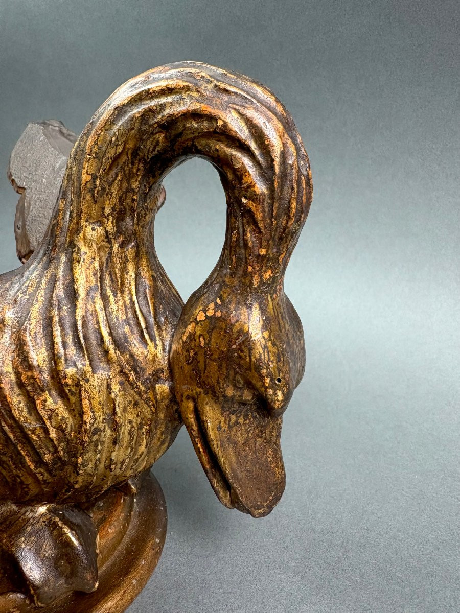 Coppia di Sculture Luigi XVI  Legno Dorato Cigni  Italia XVIII secolo -photo-3