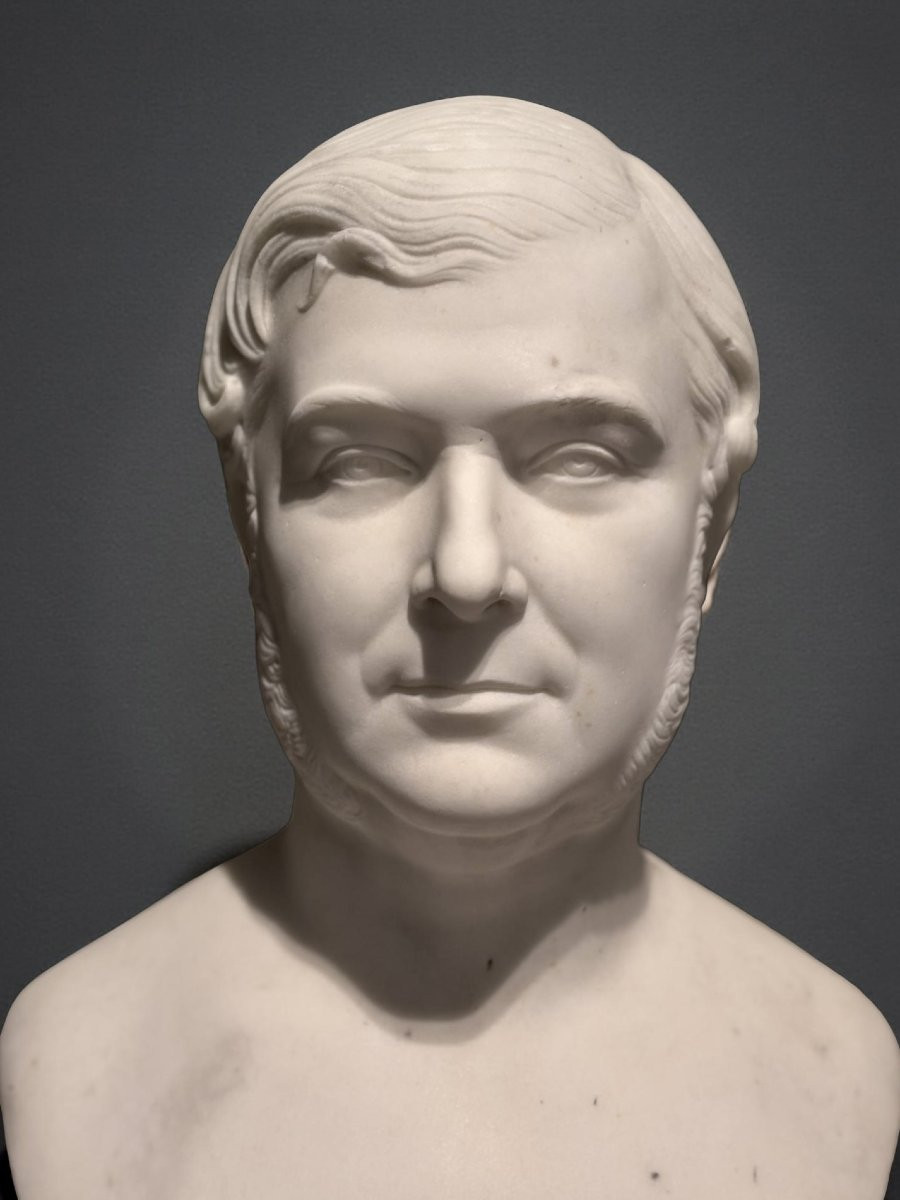 Francisque-Joseph Duret (1804-1865) Busto Virile in Marmo-photo-3
