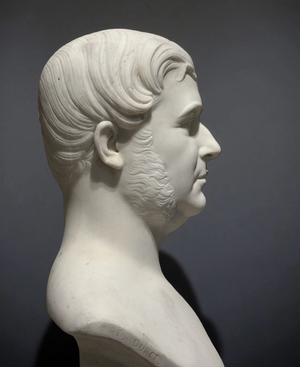 Francisque-Joseph Duret (1804-1865) Busto Virile in Marmo-photo-4