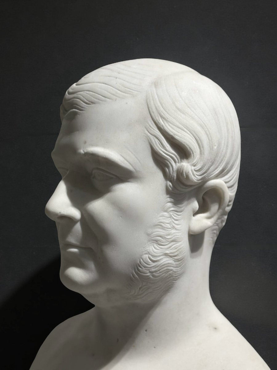 Francisque-Joseph Duret (1804-1865) Busto Virile in Marmo-photo-2