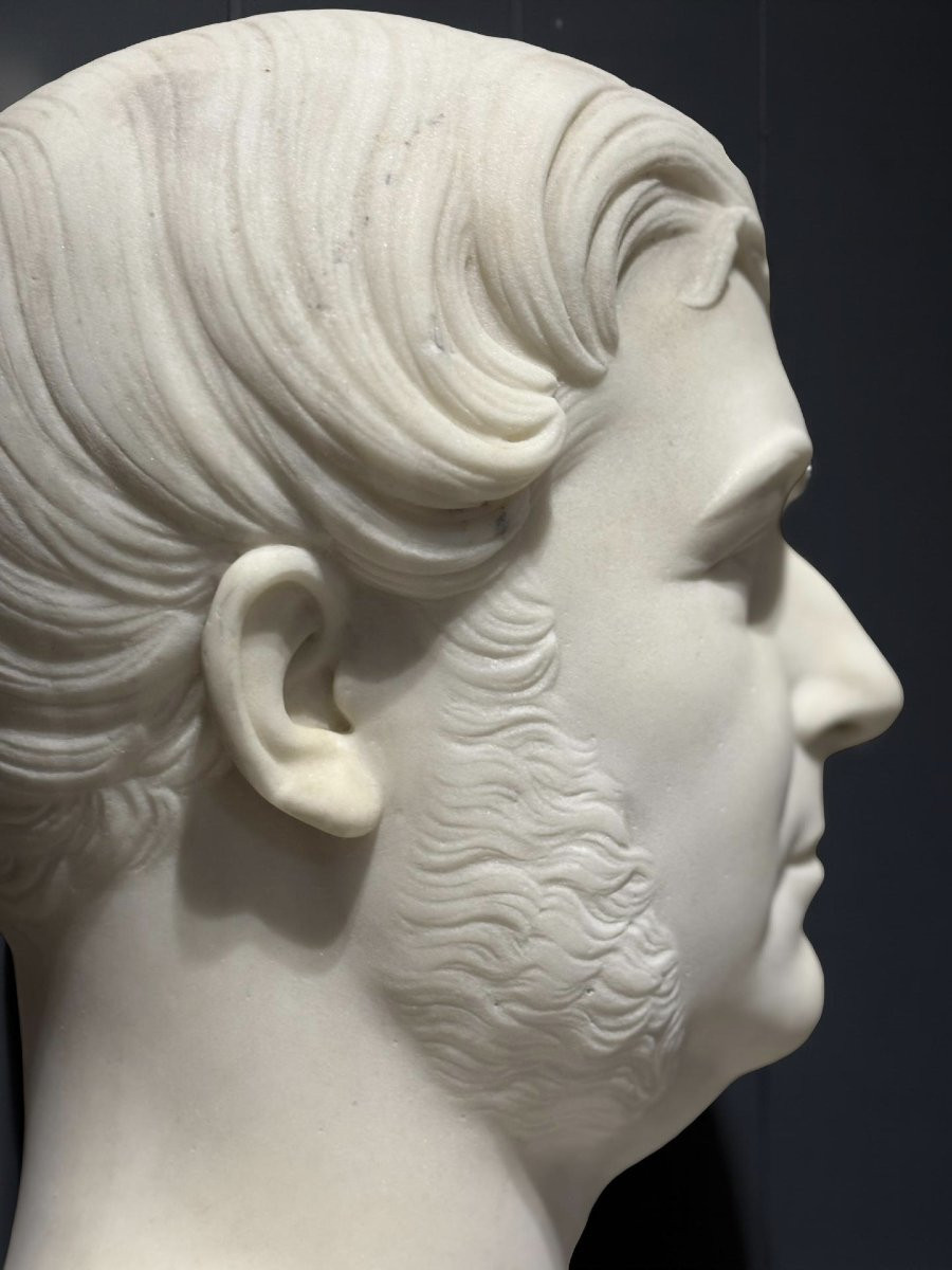 Francisque-Joseph Duret (1804-1865) Busto Virile in Marmo-photo-5