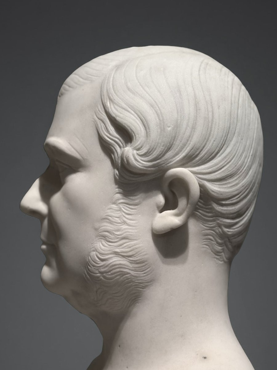 Francisque-Joseph Duret (1804-1865) Busto Virile in Marmo-photo-6