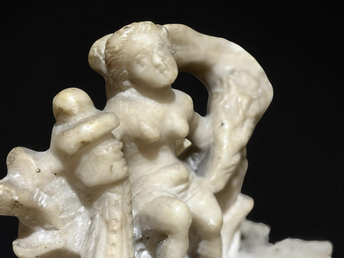 Coppia di Sculture in Alabastro di Mechelen, Allegorie, XVI secolo-photo-4