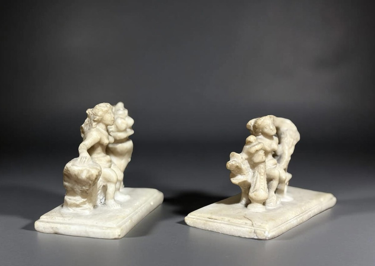 Coppia di Sculture in Alabastro di Mechelen, Allegorie, XVI secolo-photo-6