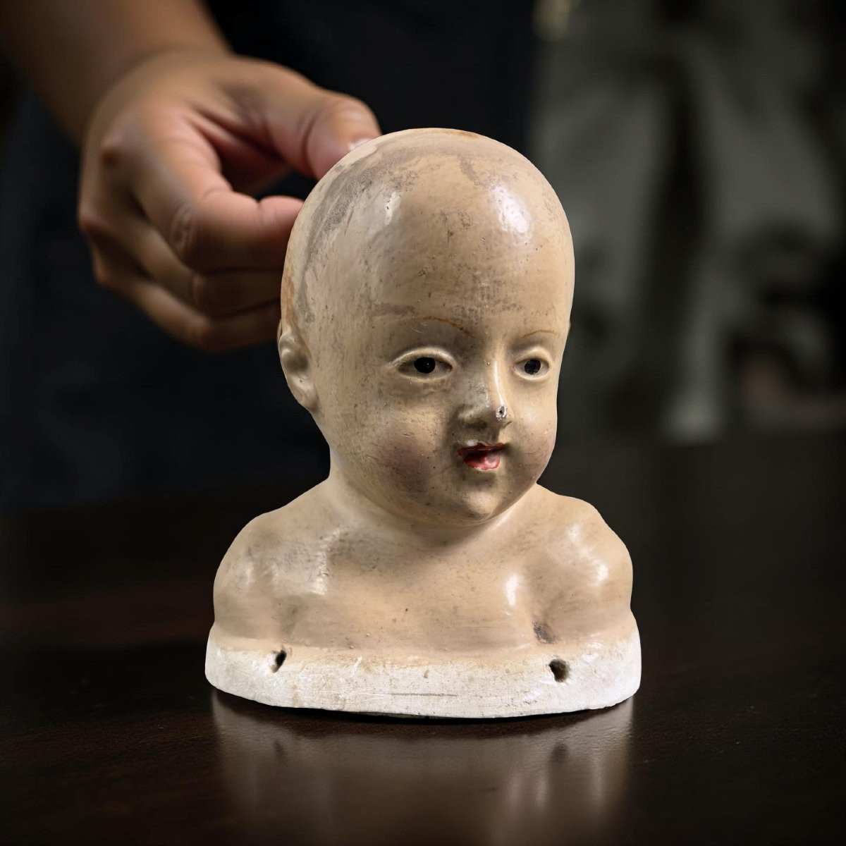 Testa del Bambin Gesù Stucco Policromo Presepe Toscana XVIII secolo-photo-1