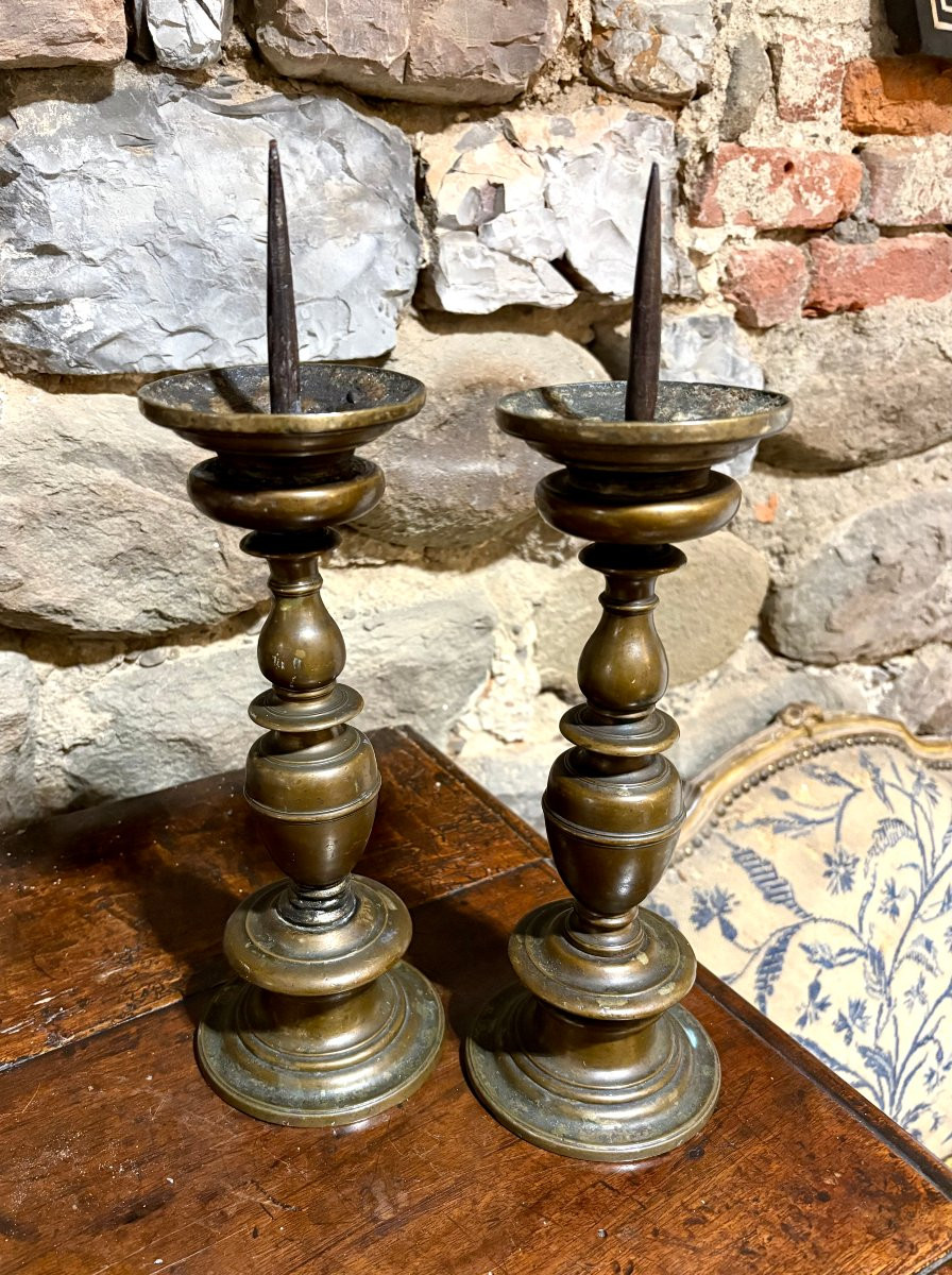 Coppia di Candelieri a Rocchetto in Bronzo Firenze XVII-photo-2