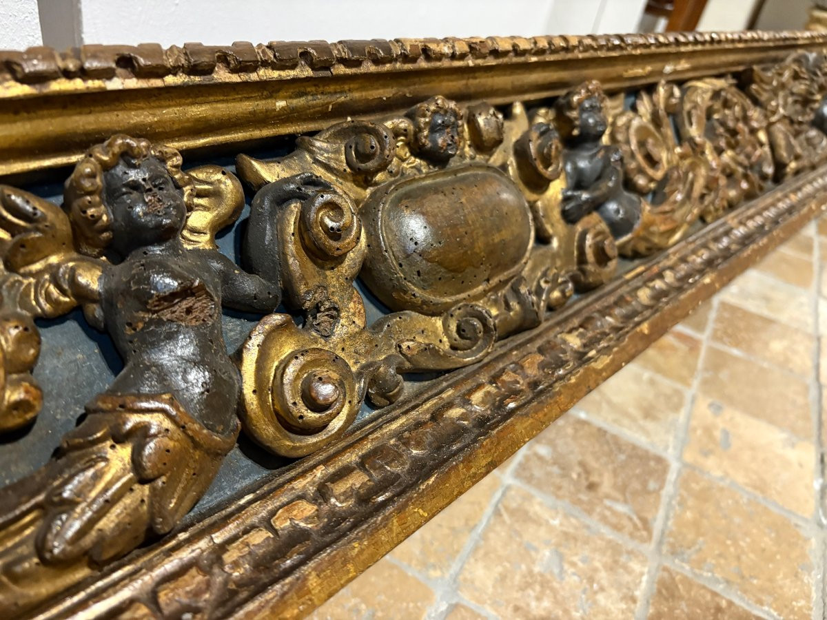 Imponente Predella Barocca in Legno Dorato XVII secolo-photo-1