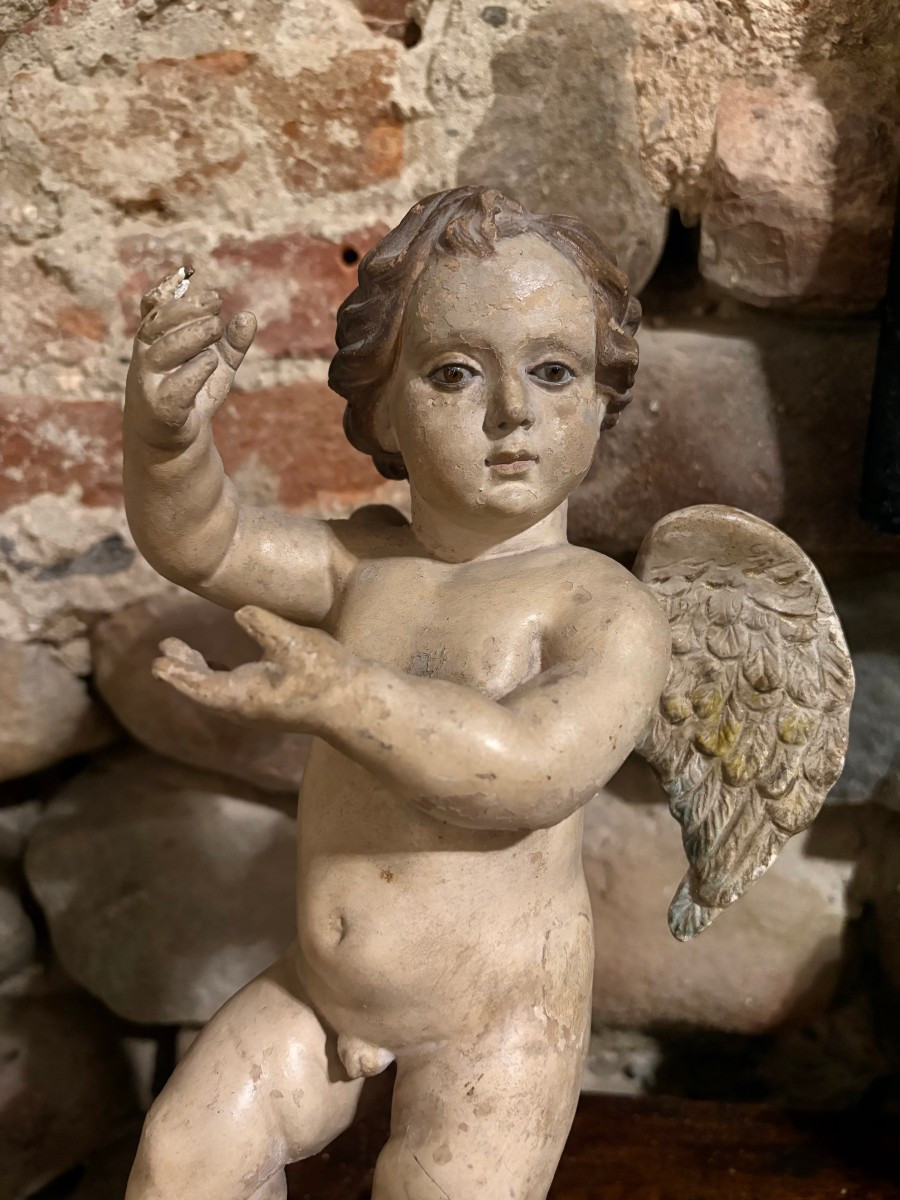 Putto Barocco in Terracotta Policroma Occhi in Vetro inizi XVIII-photo-3