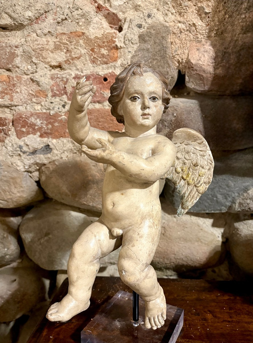 Putto Barocco in Terracotta Policroma Occhi in Vetro inizi XVIII-photo-7